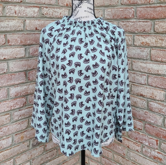 Ann Taylor Mint Green Shirred Horse Top Mint Green - Picture 3 of 6